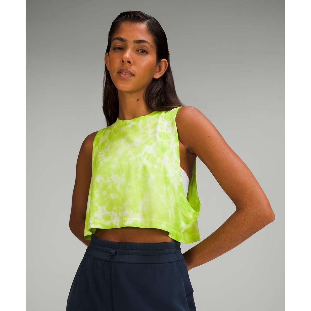 Lululemon All Yours Crop Tank Top 6 Neon Electric Lemon Tie Dye Pima Cotton